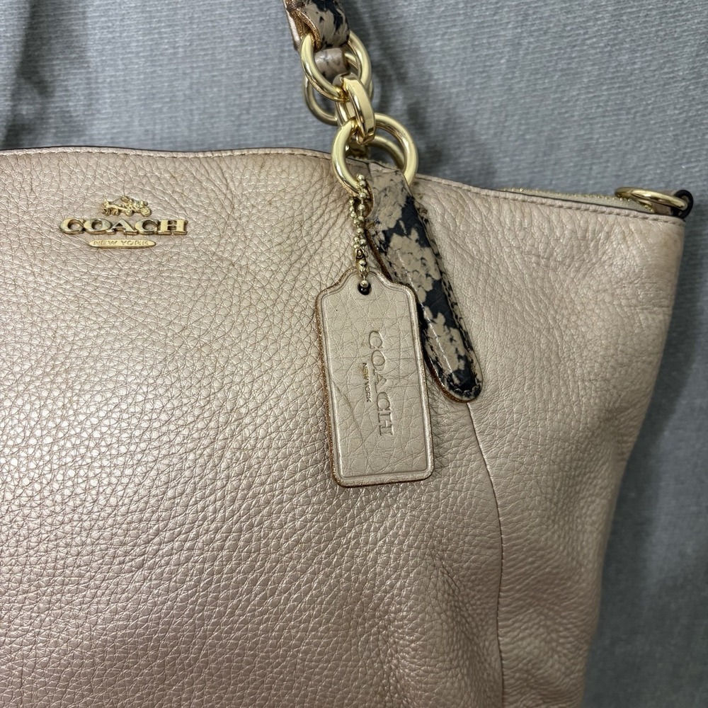 Coach Kelsey Pink Metallic Leather with Exotic Trim Satchel Bag Snake NO STRAP - Picture 4 of 9